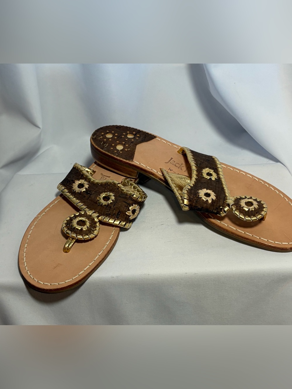 NWOT JACK ROGERS Original Jacks Sandals size 9 in Brown & Gold
